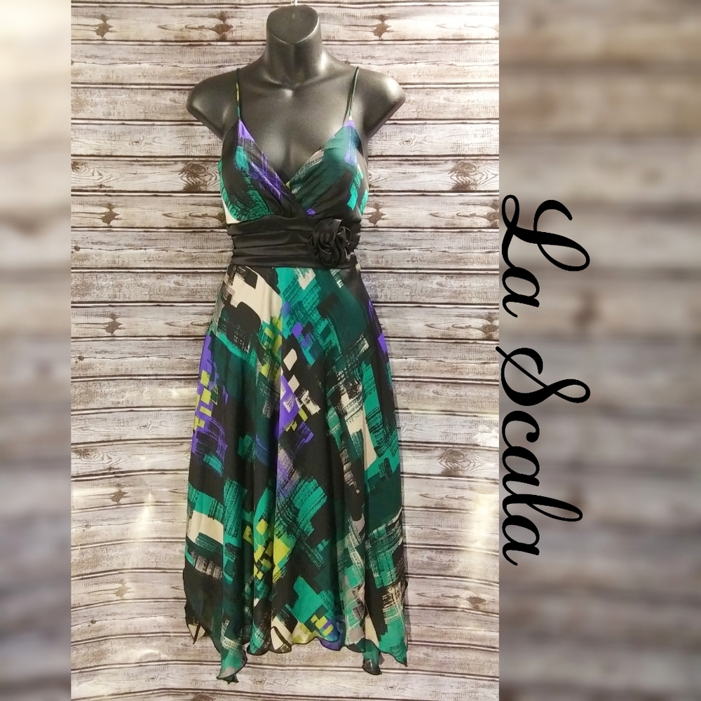 Asymmetric Abstract Print Dress by La Scala